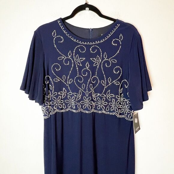 Marina Women's Embellished Maxi Formal Evening Dress Gown Navy Size 16 - Picture 3 of 6